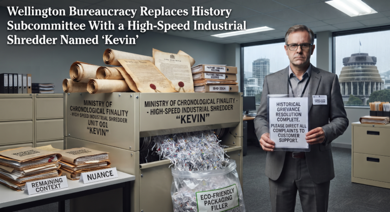 Wellington Bureaucracy Replaces History Subcommittee With a High-Speed Industrial Shredder Named ‘Kevin’